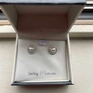 Crislu freshwater cultured pearl & 1/7 ct. tw. diamond earrings sterling silver